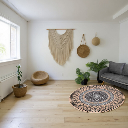 Dywan okrągły NOVO Strado nowoczesny beżowy deliktany wzór do salonu Aztecki 120x120 cm