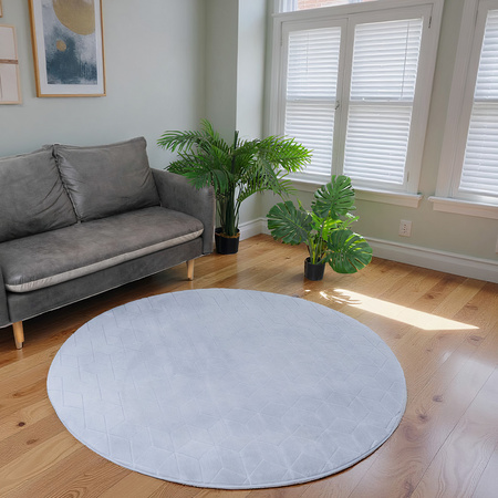 Dywan STRADO okrągły Rabbit 3D pluszowy miękki jak królik 120 Silver