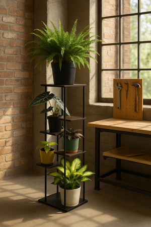 Kwietnik stojący metalowy MONDO – czarny stojak na 7 donic