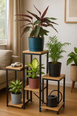 Kwietnik stojący metalowy PANORAMA 6 poziomowy – elegancki stojak na kwiaty i rośliny DĄB