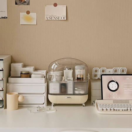 Wielopoziomowa szkatułka organizer Strado na kosmetyki i biżuterię pojemny zamykany kuferek akrylowy