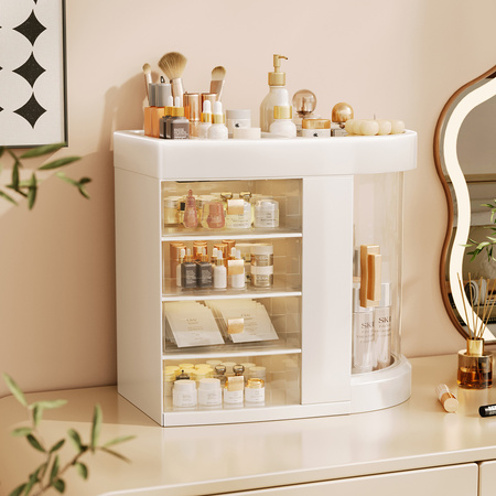 Organizer Maya clear szkatułka na kosmetyki i biżuterię 4 szufladki obrotowa pokrywa elegancki design