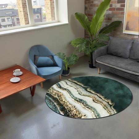 Dywan okrągły NOVO Strado nowoczesny do salonu marmurowy wzór velvet ZłotyBrzeg 90x90 cm