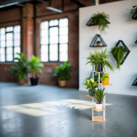 Kwietnik stojący metalowy PALACE – biały stojak na 5 donic