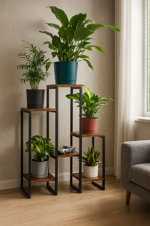 Kwietnik stojący metalowy PANORAMA na kwiaty i rośliny – 6-poziomowy VENGE