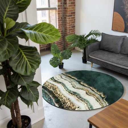 Dywan okrągły NOVO Strado nowoczesny do salonu marmurowy wzór velvet ZłotyBrzeg 90x90 cm