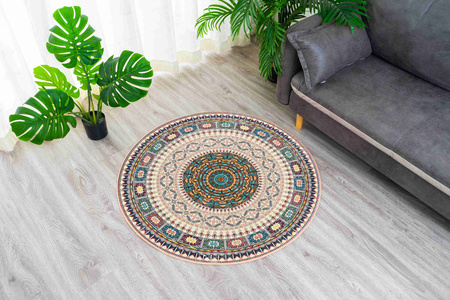 Dywan okrągły NOVO Strado nowoczesny beżowy deliktany wzór do salonu Orientalny 90x90 cm