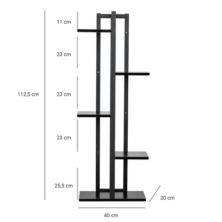 Uniwersalny stojak na kwiaty TOWER – czarny, 5-poziomowy kwietnik na 6 doniczek
