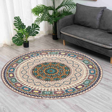 Dywan okrągły NOVO Strado nowoczesny beżowy deliktany wzór do salonu Orientalny 100x100 cm