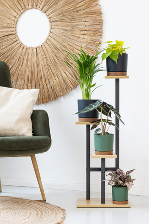 Uniwersalny stojak na kwiaty PEAK – czarny, 3-poziomowy kwietnik na 3 doniczki