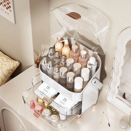 Duży zestaw 3 organizerów kosmetycznych ARIA z akrylu z szufladami wielopoziomowy biały design