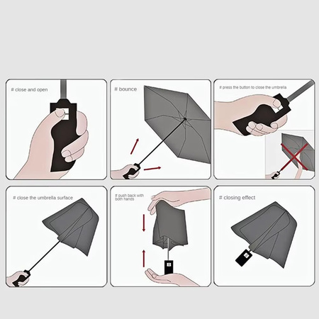 Parasol składany winylowy automatyczny AU20 Black Silver wytrzymała konstrukcja na każdą pogodę