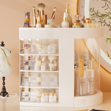Organizer Maya clear szkatułka na kosmetyki i biżuterię 4 szufladki obrotowa pokrywa elegancki design