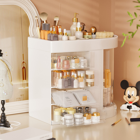 Organizer Maya clear szkatułka na kosmetyki i biżuterię 4 szufladki obrotowa pokrywa elegancki design