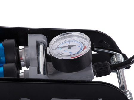 Pompka samochodowa nożna dwutłokowa końcowki rower auto do piłek materaca