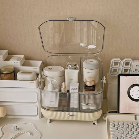 Wielopoziomowa szkatułka organizer Strado na kosmetyki i biżuterię pojemny zamykany kuferek akrylowy