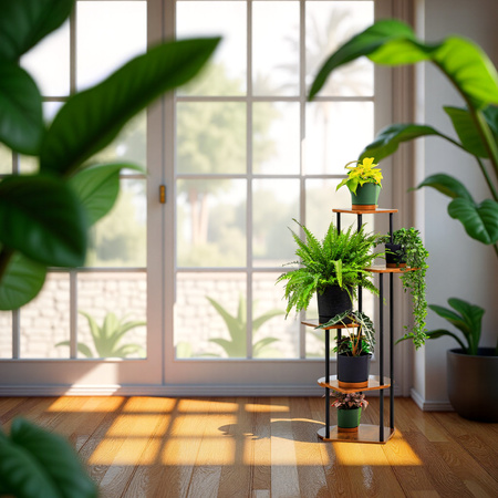 Kwietnik stojący metalowy PALACE – czarny stojak na 5 donic