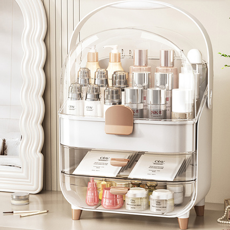 Szkatułka na biżuterię i kosmetyki LUNA organizer z szufladkami i witryną dekoracyjny do toaletki