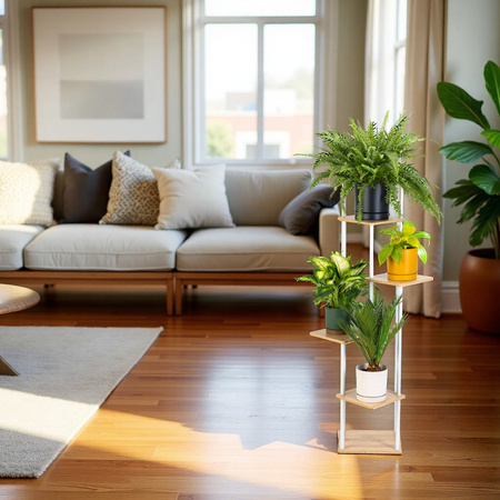 Kwietnik stojący metalowy PALACE – biały stojak na 5 donic