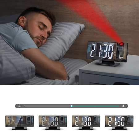 ELEKTRONICZNY ZEGAR LED cyfrowy z projektorem budzik termometr lustro 4w1