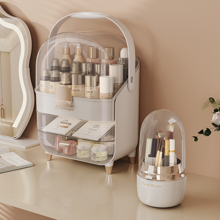 Szkatułka organizer kuferek Bella na kosmetyki i pędzle pojemny akrylowy biały idealny do toaletki