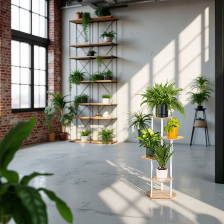 Kwietnik stojący metalowy PALACE – biały stojak na 5 donic