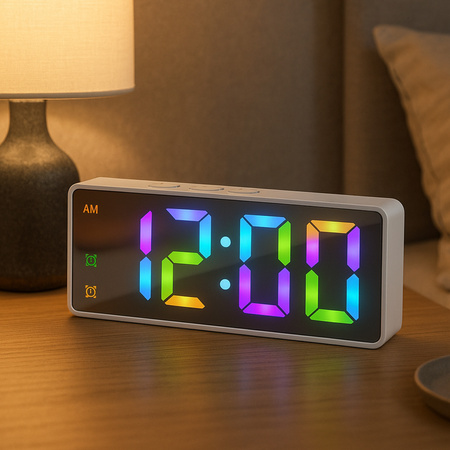 Zegar budzik cyfrowy LED RGB - DAC8 - White