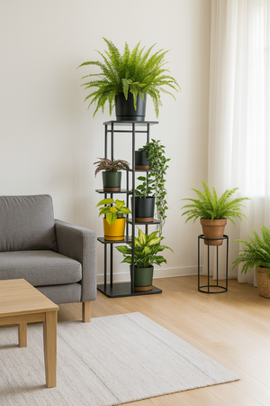 Kwietnik stojący metalowy MONDO – czarny stojak na 7 donic