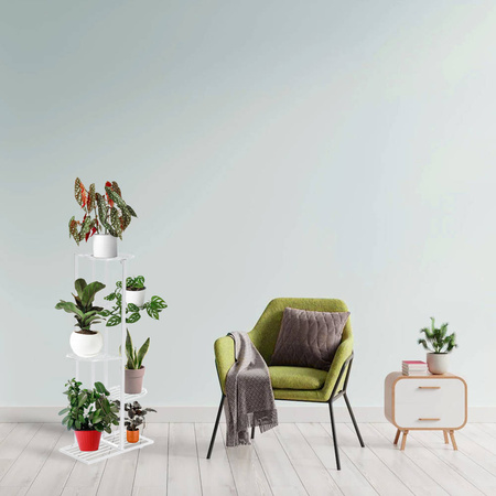 Kwietnik metalowy stojący na 6 doniczek kwiatów – biały