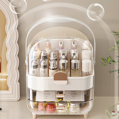 Duży zestaw 3 organizerów kosmetycznych ARIA z akrylu z szufladami wielopoziomowy biały design