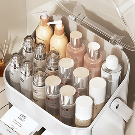 Szkatułka na biżuterię i kosmetyki LUNA organizer z szufladkami i witryną dekoracyjny do toaletki