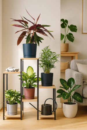 Kwietnik stojący metalowy PANORAMA 6 poziomowy – elegancki stojak na kwiaty i rośliny DĄB