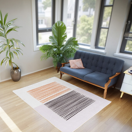 Dywan NOVO Strado nowoczesny do salonu delikatny beżowy wzór velvet Piaskowe Linie 160x200 cm