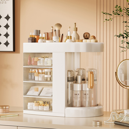 Organizer Maya clear szkatułka na kosmetyki i biżuterię 4 szufladki obrotowa pokrywa elegancki design