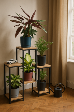 Kwietnik stojący metalowy PANORAMA 6 poziomowy – elegancki stojak na kwiaty i rośliny DĄB