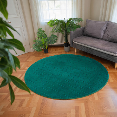 Dywan STRADO okrągły Rabbit 3D pluszowy miękki jak królik 140 BottleGreen