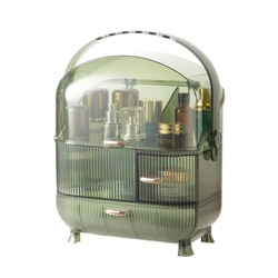 Wielopoziomowa zielona szkatułka organizer Strado na kosmetyki i biżuterię pojemny zamykany kuferek akrylowy	